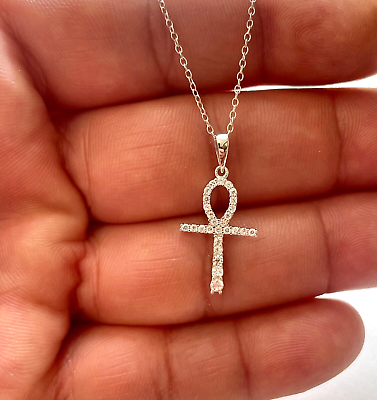 #ad Sterling Silver 925 Rhodium Plated Egyptian CZ Journey Cross $32.19