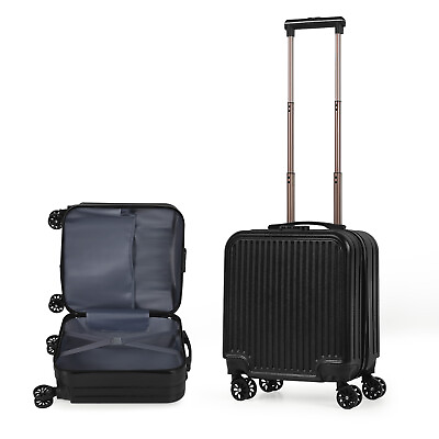 #ad 18quot; Underseat Carry On Luggage with Wheels Hard Shell Mini Small SuitcasesBlack $35.99