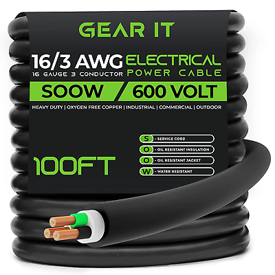 #ad 16 3 16 AWG Portable Power Cable 100 Feet 3 Conductor SOOW 600V 16 Gauge Ele $164.99