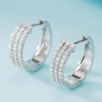 #ad 18K Solid White or Rose Gold Natural Diamond Huggie Style Hoop Earrings COA $2025.49