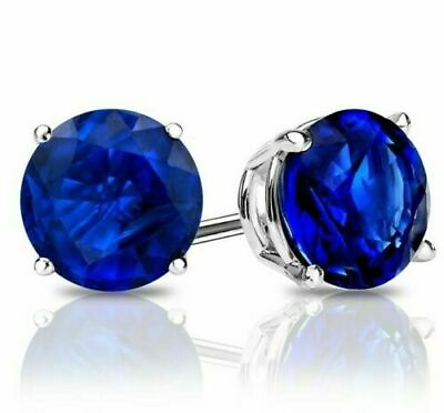 #ad 925 Sterling Silver Round Cut Lab Created Blue Sapphire Round Stud Earrings 6MM $9.99