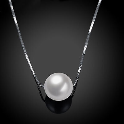 #ad Elegant Bright Thin Faux Pearl Pendant 925 Silver Women Clavicle Necklace he $12.53