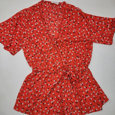 #ad Sienna Sky Womens Dress Red Flowet Pattern Size Small Short Sleeve Short Dress $7.15