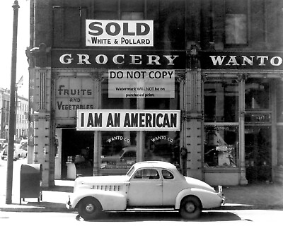 #ad 1942 PHOTO OF SIGN READING quot;I AM AN AMERICANquot; DOROTHEA LANGE 8X10 PHOTO MW564 $8.87