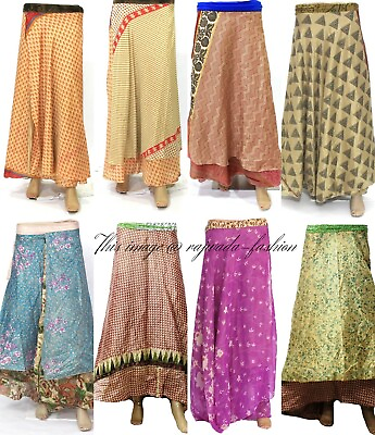 #ad 10 PC Silk Women Rapron Indian Wholesale Lot Printed Long Wrap around Skirt $64.06