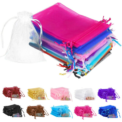 #ad #ad 100 200pcs Drawstring Organza Gift Bags Wedding Party Jewelry Pouches 4x6quot; 5x7quot; $19.00