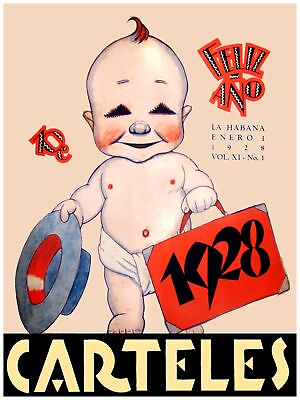 #ad 287.Decorative Posterquot;1928 New Year Creepy Babyquot;Halloween art.Scary vintage $49.00