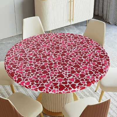 #ad Fitable Table Cover Waterproof Love Heart Elastic Edged Tablecloth Party Decor $91.08