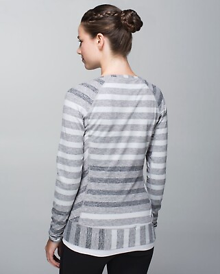 #ad Lululemon Race Your Pace Long Sleeve Marshmallow Stripe Heathered Slate Size 4 $27.50
