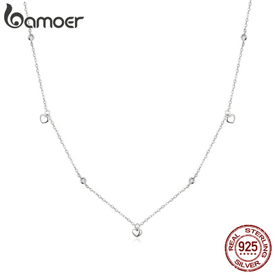 BAMOER S925 Sterling Silver Charms Simple Heart shaped Necklace Chain For Women $13.72