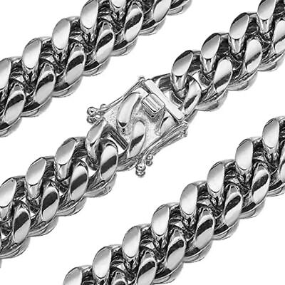 #ad 8 10 12 14 16 18mm Women Men#x27;s Stainless Steel Curb Cuban Link Chain Necklace $53.19