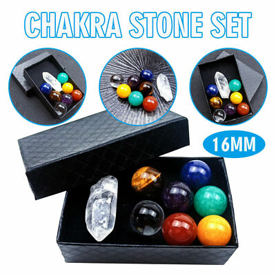 7 Chakra Stones Sphere Ball Reiki Healing Natural Gem Hexagonal Crystal Set Gift $8.99