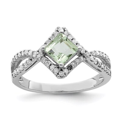 #ad Sterling Silver Rhodium Green Quartz amp; Diamond Ring Size 6 For Women $239.99
