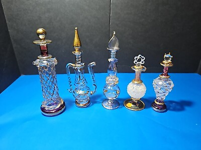 #ad Mini Egyptian Style Handblown Glass Perfume Bottles Set of Five Variety Decor $27.69