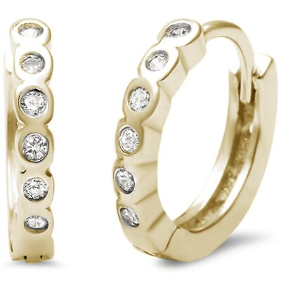 #ad Genuine Diamond Bezel Huggie Hoop Earrings 14k Yellow Gold plated $56.05