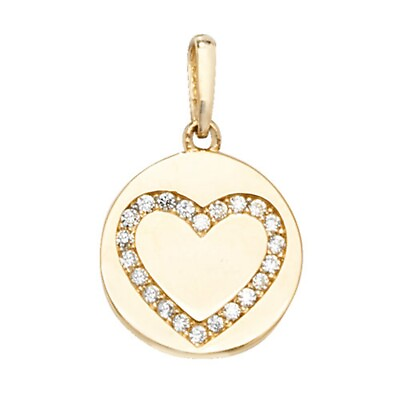 #ad 9ct Gold 11mm Round Heart Cubic Zirconia Pendant GBP 278.02