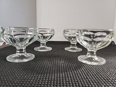 #ad 4 Vintage Dessert Bowls Glass Ice Cream Cups Paneled 6 Sides Footed $22.00