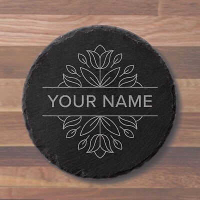 #ad Custom Personalized Monogram 4 inch Round Slate Coasters Engraved with Name $10.50
