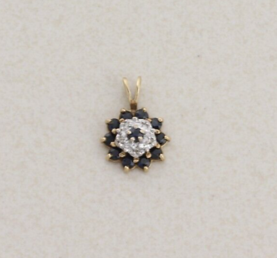 #ad Pendant Only 10k Yellow Gold Natural Blue Sapphire Flower Pendant $187.00