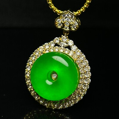 #ad Certified Natural Ice Green Jade Jadeite Carved Pendantamp;Necklaces 平安扣 $39.00
