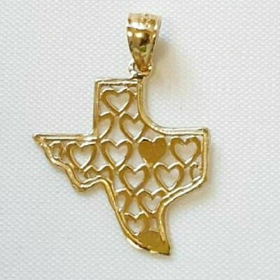 #ad 14k Yellow Gold Texas State Map Heart Pendant Charm Made in USA $79.99