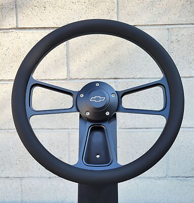 #ad 14quot; Black Billet Steering Wheel Vinyl Half Wrap Licensed Chevy Bowtie Horn $148.03