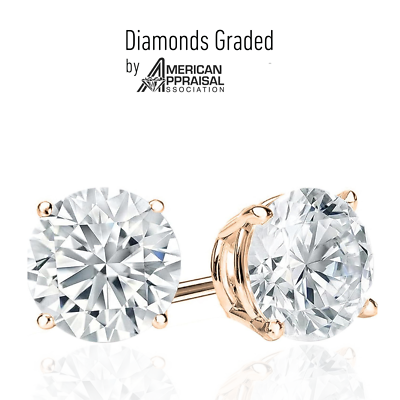 #ad 2.02CT F VS2 Certified Round Cut Lab Grown Diamond Stud Earrings 14K Rose Gold $989.99
