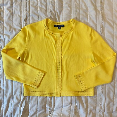 #ad Brooks Brothers Sweater Womens Medium Canary Yellow Cut Off Cardigan Cropped $24.95