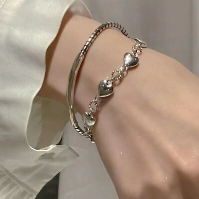 Elegant 925 Silver Love Heart Bracelet Bangle Chian Women Weedding Jewelry C $3.55