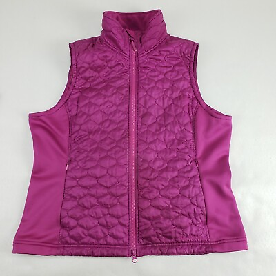 #ad LL Bean Quilted Vest Women Large Pink Full Zip Polyester Lined Insulated Outdoor $26.00