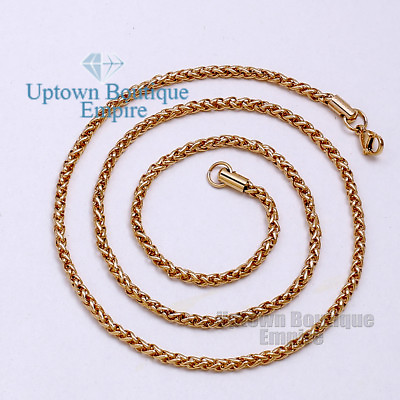 #ad 18 36quot; Gold Stainless Steel 3.5 mm Chain Necklace for Men#x27;s Wheat Braided $14.49