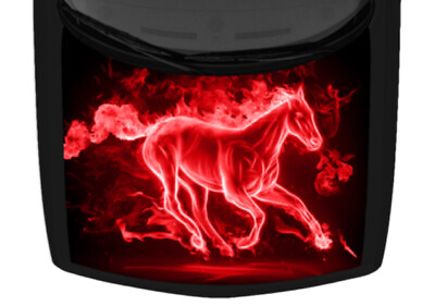 #ad Bright Red Fire Horse Burning Truck Hood Blue Wrap Vinyl Graphic Car Decal $104.36