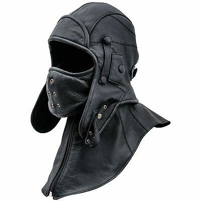 #ad 100 % Real Leather Aviator Cap with Collar and face cover Pilot Tactical Hood $49.00