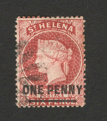 #ad St Hellena USED Queen Victoria overprint ONE PENNY perf. 14 $14.95