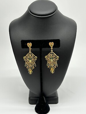 #ad Vintage Green Chandelier Rhinestone Beaded Earrings Dangle Fashion Jewelry $9.99