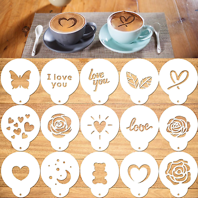 #ad Konsait coffee stencil 15 Pieces latte art stencils for Coffee Decorations Mag $10.26
