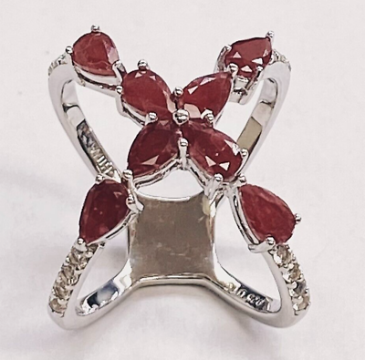 #ad QVC Affinity Gems Precious Simulated Ruby Criss Cross Ring Sterling Size 5 $149.99