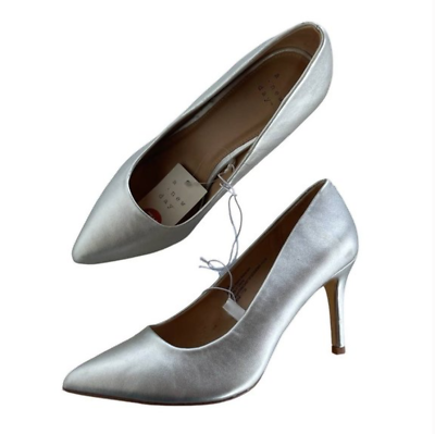 #ad A New Day Heels Womens Silver Shoes Pointed Toe Skinny Heel Work Dress Business $10.49
