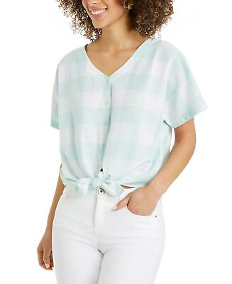#ad nWT Style amp; Co Women#x27;s Gingham Tie Waist Button Front Woven Top. XS XL $12.00