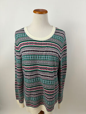 #ad TALBOTS Fair Isle Crew Neck Sweater Soft Wool Nylon Blend L $25.00