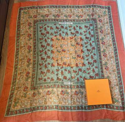 #ad Hermes Large Scarf Shawl Stole Carre 140 CHASSE EN INDE Mousseline Chiffon w box $550.00