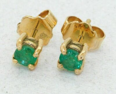 #ad 14K Yellow Gold Natural Emerald Gemstone Earrings Stud Earrings c771 $439.99