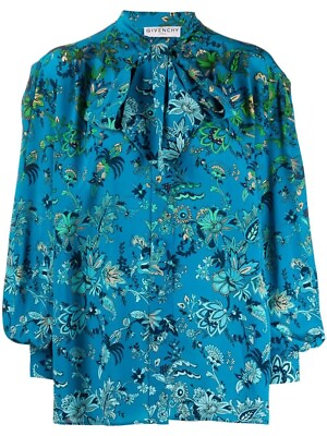 #ad GIVENCHY 1850$ Silk Floral Print Shirt Bow Long Sleeve $890.00