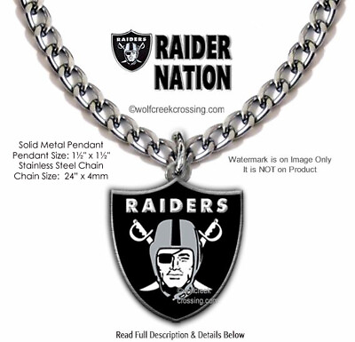 #ad LARGE RAIDER NATION NECKLACE STAINLESS STEEL CHAIN NFL FOOTBALL FREE SHIP’ $20.97