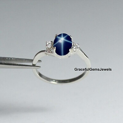 #ad Star Sapphire Ring 925 Sterling Silver Ring Blue Lindy Star Ring Vintage Wedd $28.80