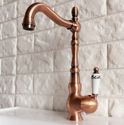 #ad Kitchen Sink Mixer Taps Deck Mounted Red Copper Bathroom Basin Faucet wnf424 $53.08
