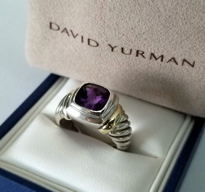 #ad David Yurman 14K Gold amp; Sterling Silver Amethyst Cable Ring 7 Stunning $275.00