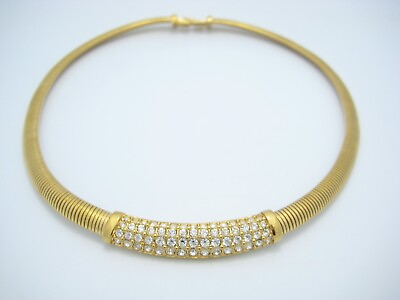 #ad Costume Jewelry Swarovski Clear CZ Gold Tone Omega Chain Necklace 16quot; $74.99