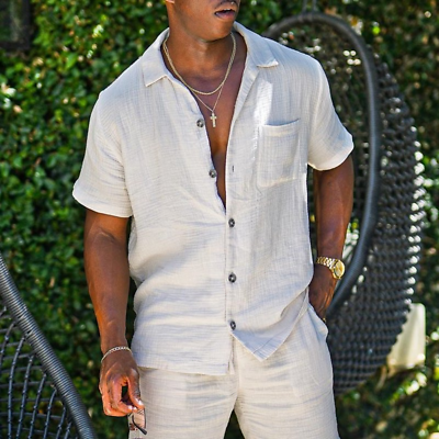 #ad 2 Piece Suits New Summer Men Shirts Sets Casual Short Sleeve Shirt Beach Shorts $56.21