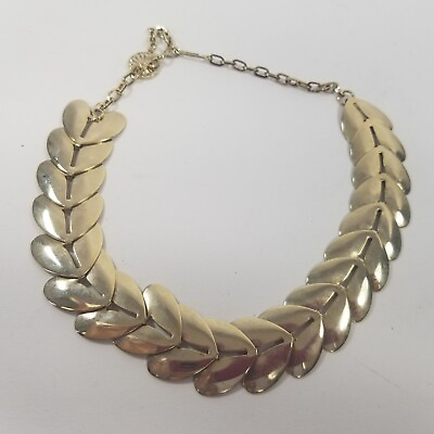#ad Vintage Gold Tone Leaf Leaves Hearts Choker Collar Necklace MCM $19.99